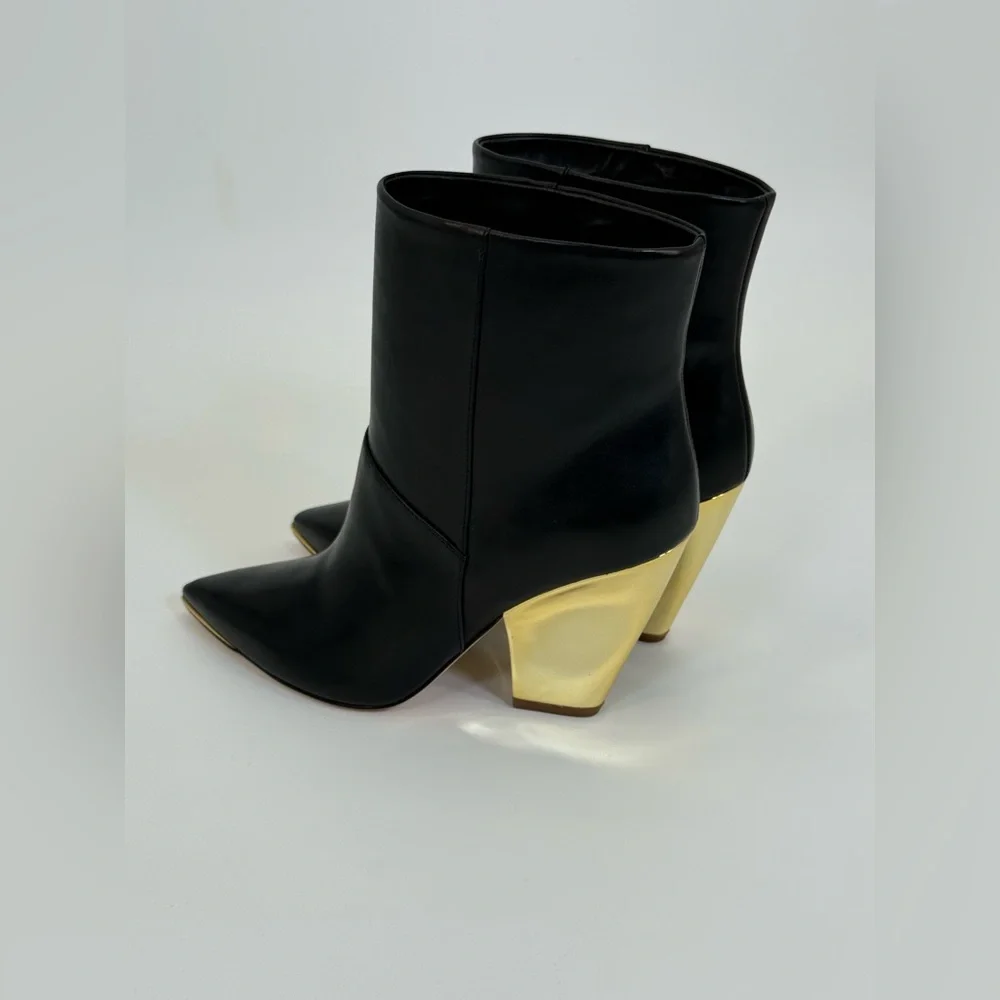Tory Burch Calf Leather Lila 90MM Booties With Gold Sculptural Heel Size 7 - Picture 12 of 17